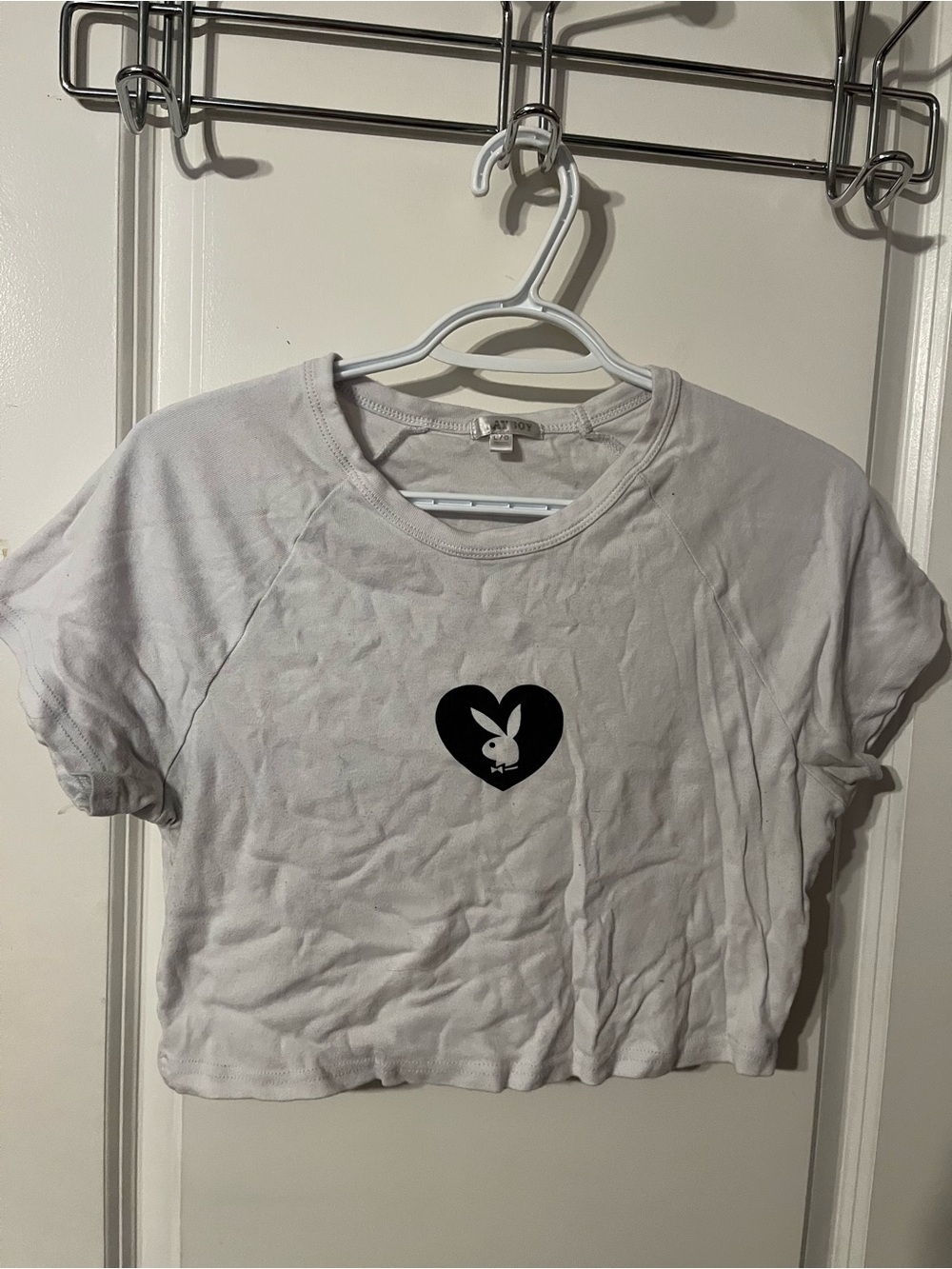PLAYBOY White Crop Top with Black Heart Logo